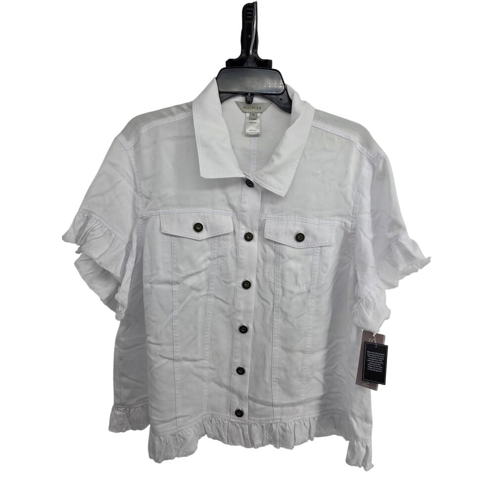 Multiples NEW Americana White Lyocell Button Down Blouse RUffle Hem Size XL